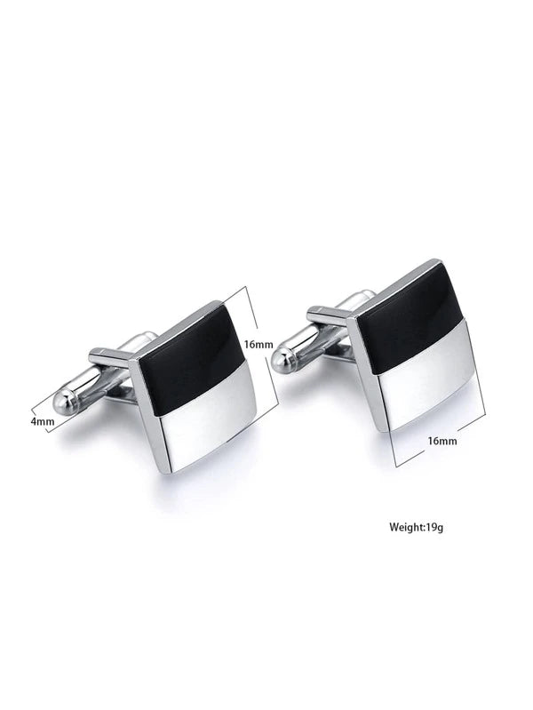 1pair Fashionable Two Tone Square Decor Cufflinks For Men For Daily Decoration For A Stylish Look