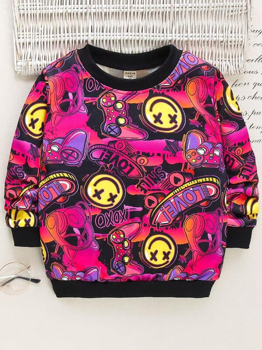 Young Boy Cartoon Graphic Sweatshirt