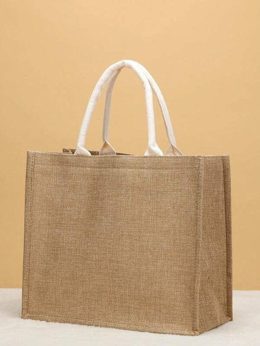 Men Minimalist Linen Shopper Bag Double Handle, Beach Bag Shopping Bag Reusable Bag Duffle Bags Weekender Bags for Travel and Business Work