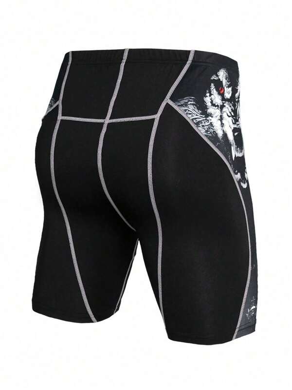 Men Wolf Print Top-stitching Sports Tights