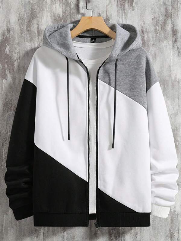 Manfinity Hypemode Men Colorblock Zip Up Drawstring Hoodie Without Tee