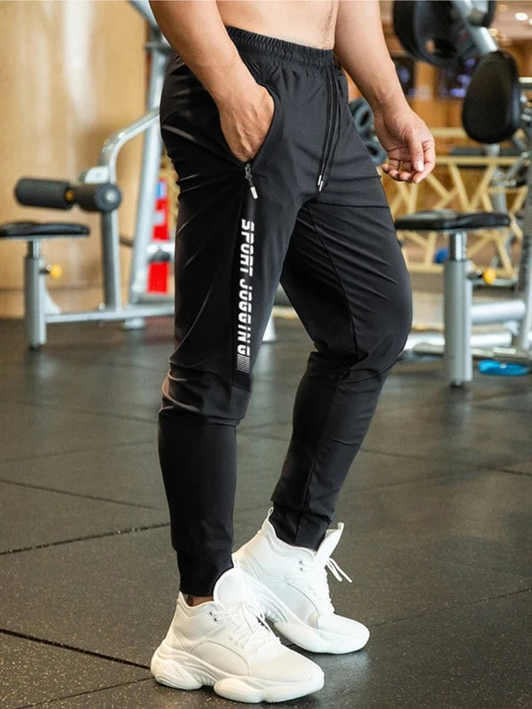 Fitness Men Letter Graphic Drawstring Waist Sports Pants