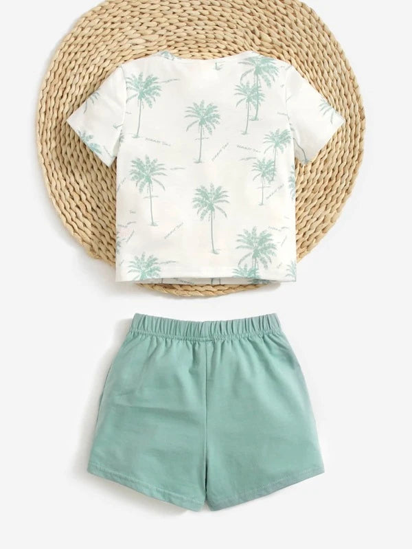 SHEIN Baby Tropical & Letter Graphic Tee & Shorts