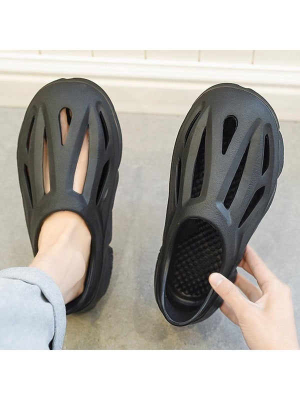 Men Cut Out Clogs, Black Outdoor EVA Vented Clogs