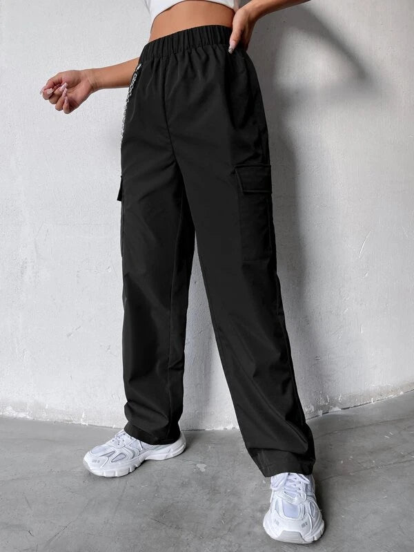 SHEIN Coolane Elastic Waist Cargo Pants With Chain