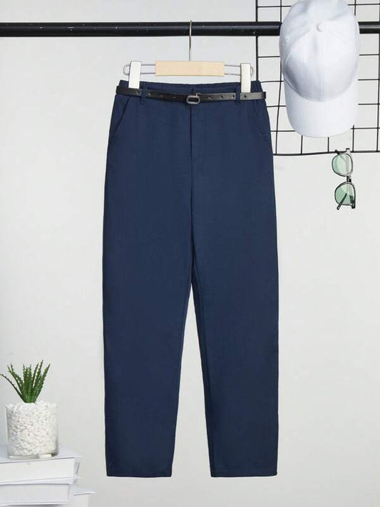 SHEIN Boys Solid Slant Pocket Belted Pants