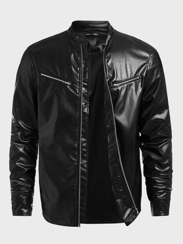 SHEIN Men Zip Up PU Leather Jacket