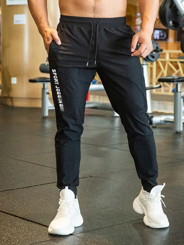 Fitness Men Letter Graphic Drawstring Waist Sports Pants