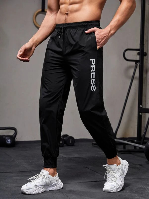 Men Letter Graphic Drawstring Waist Sports Pants