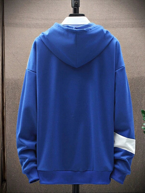 Men Letter Graphic Colorblock Flap Pocket Drawstring Hoodie Without Shirt