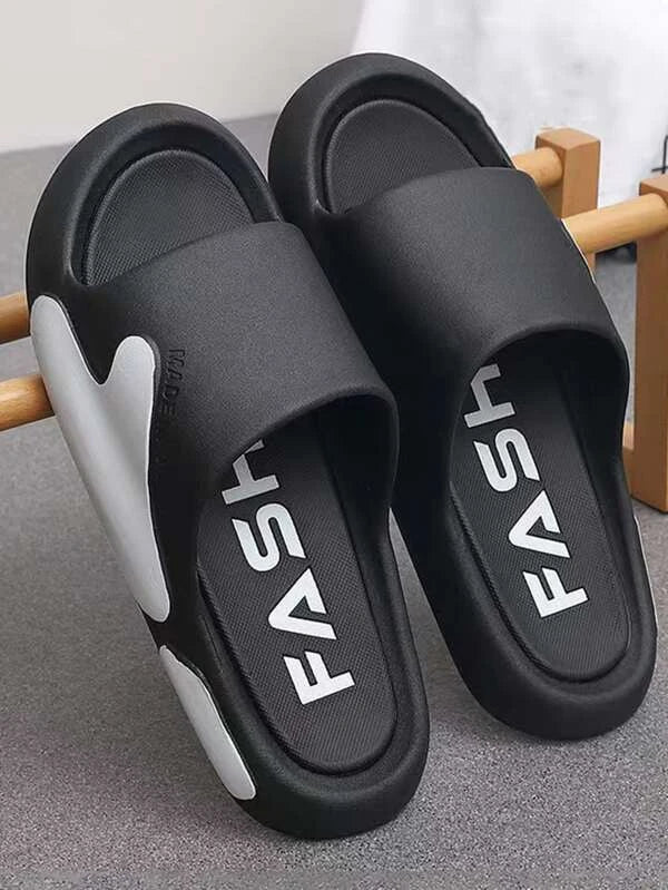 Men Single Band Slides EVA Open Toe Slides Black