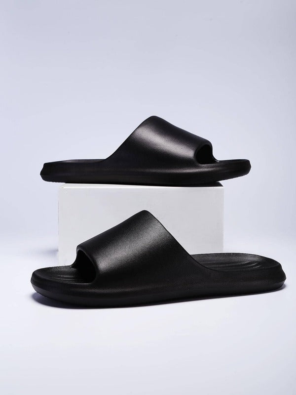 Men Minimalist Single Band Slides, EVA Fashion Slides Black