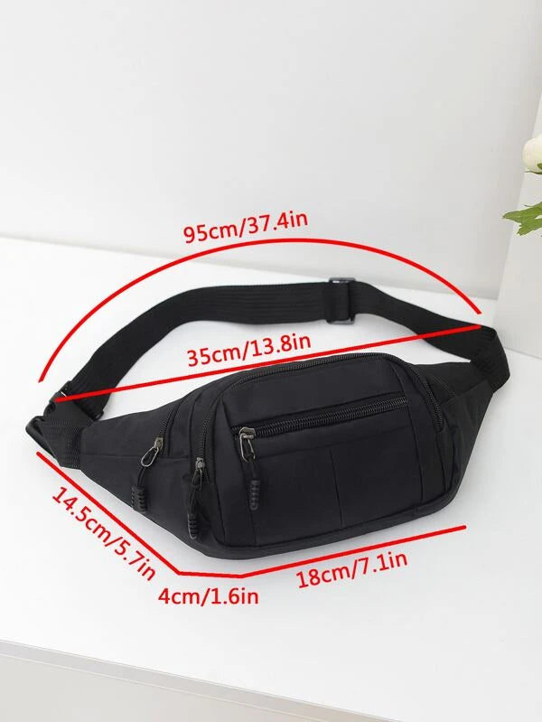 Large Fanny Pack Black Minimalist Adjustable Strap Sling Purse For Daily