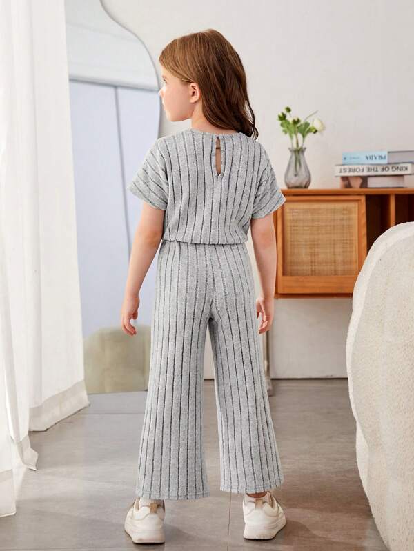 SHEIN Young Girl Ribbed Knit Batwing Sleeve Wide Leg Jumpsuit