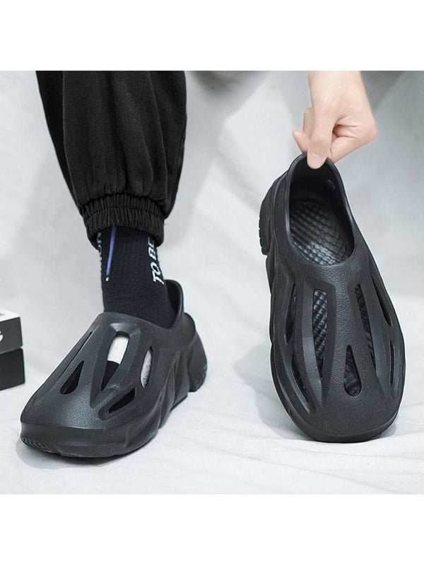 Men Cut Out Clogs, Black Outdoor EVA Vented Clogs