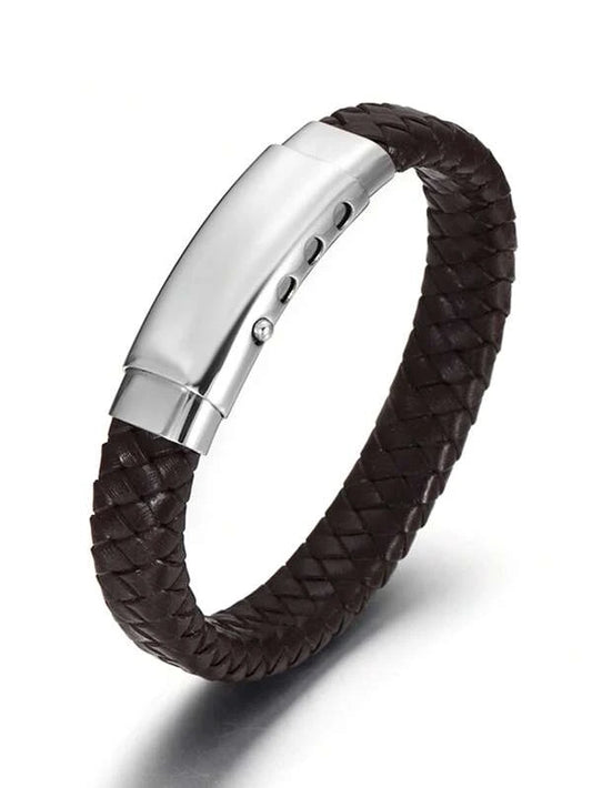 1pc Minimalist Coffee Brown Artificial Leather Braided Bracelet For Men For Daily Decoration