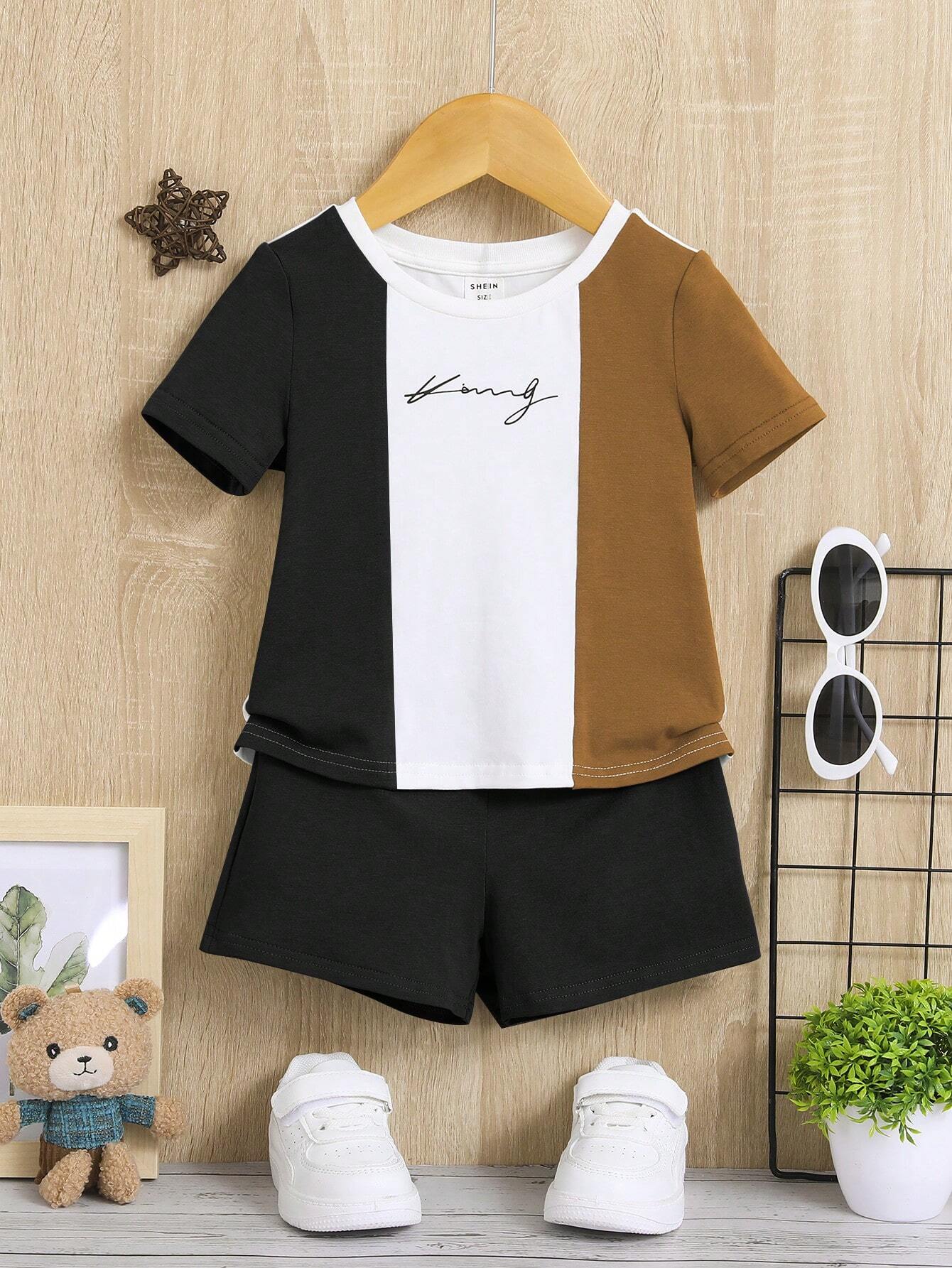 Baby Letter Graphic Colorblock Tee & Shorts