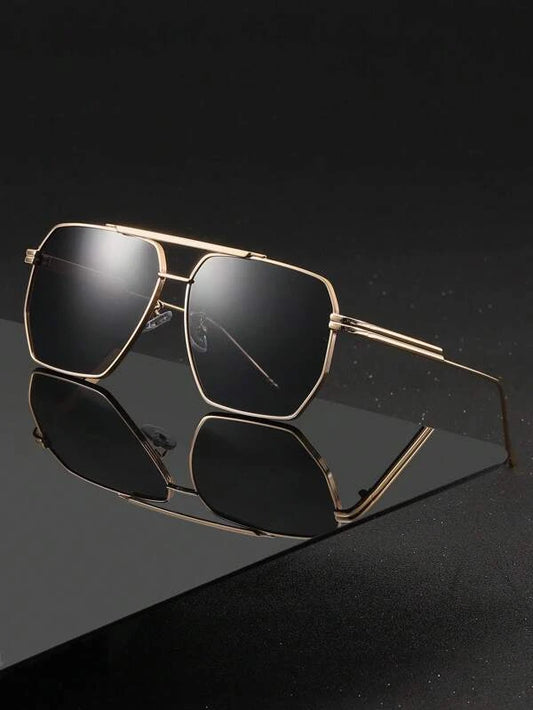 1pair Men Geometric Metal Frame Fashion Glasses For Outdoor