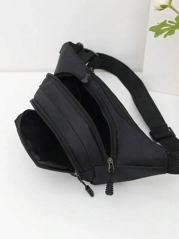 Large Fanny Pack Black Minimalist Adjustable Strap Sling Purse For Daily