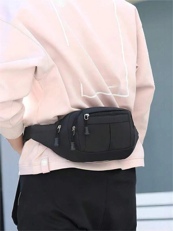 Large Fanny Pack Black Minimalist Adjustable Strap Sling Purse For Daily