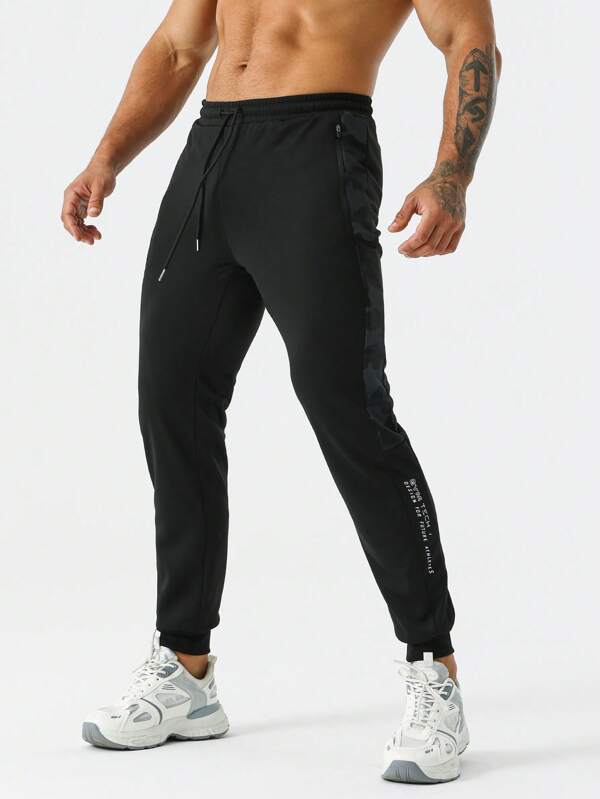 Men Letter Graphic Drawstring Waist Sports Pants