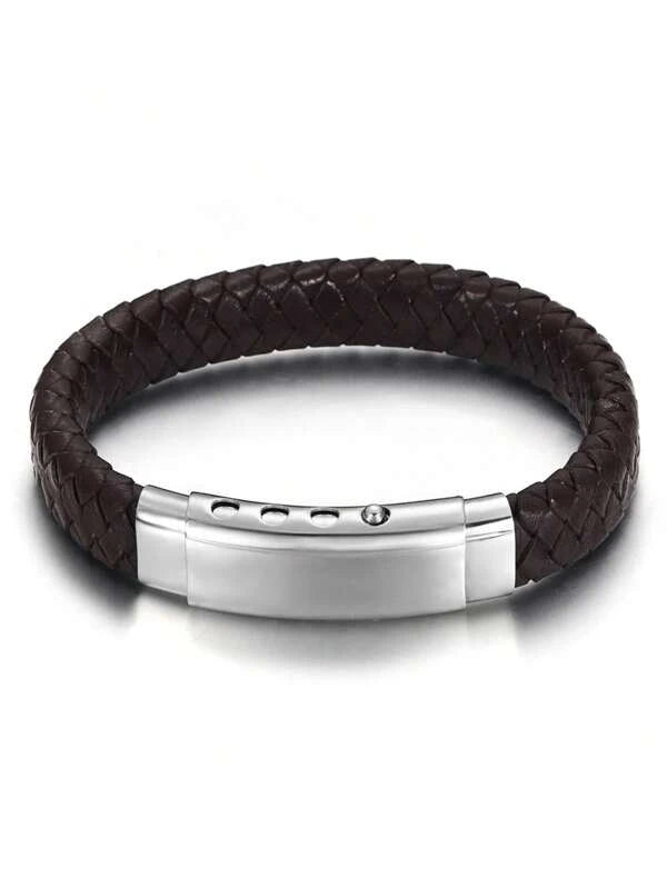 1pc Minimalist Coffee Brown Artificial Leather Braided Bracelet For Men For Daily Decoration