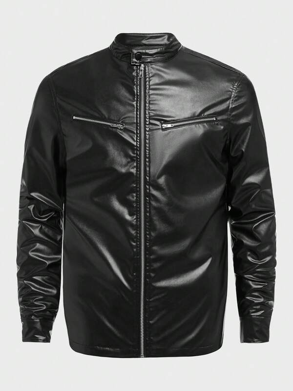 SHEIN Men Zip Up PU Leather Jacket