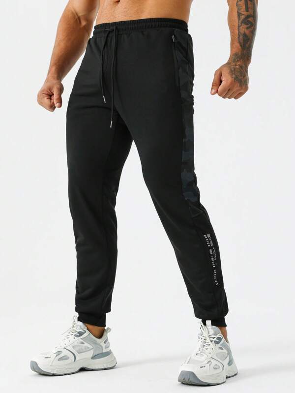 Men Letter Graphic Drawstring Waist Sports Pants