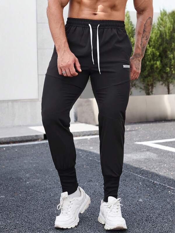 Fitness Men Letter Graphic Drawstring Waist Sports Pants