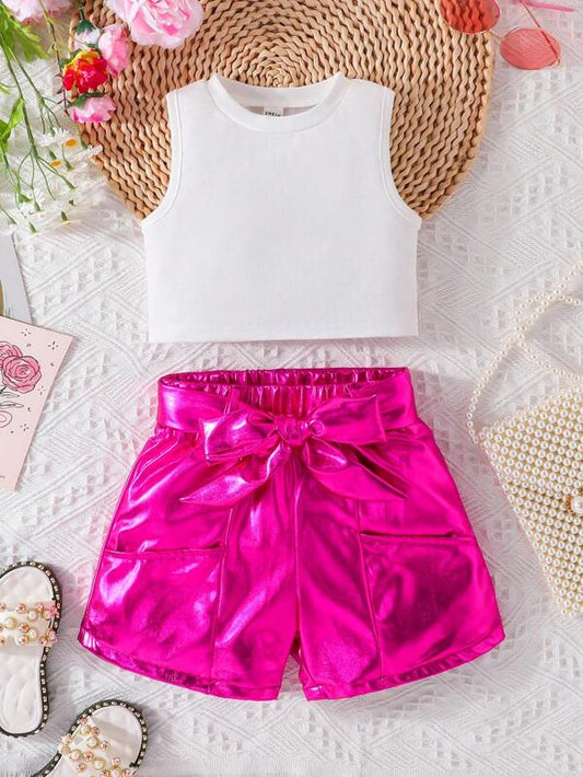 Toddler Girls Solid Tank Top & Metallic Shorts Set