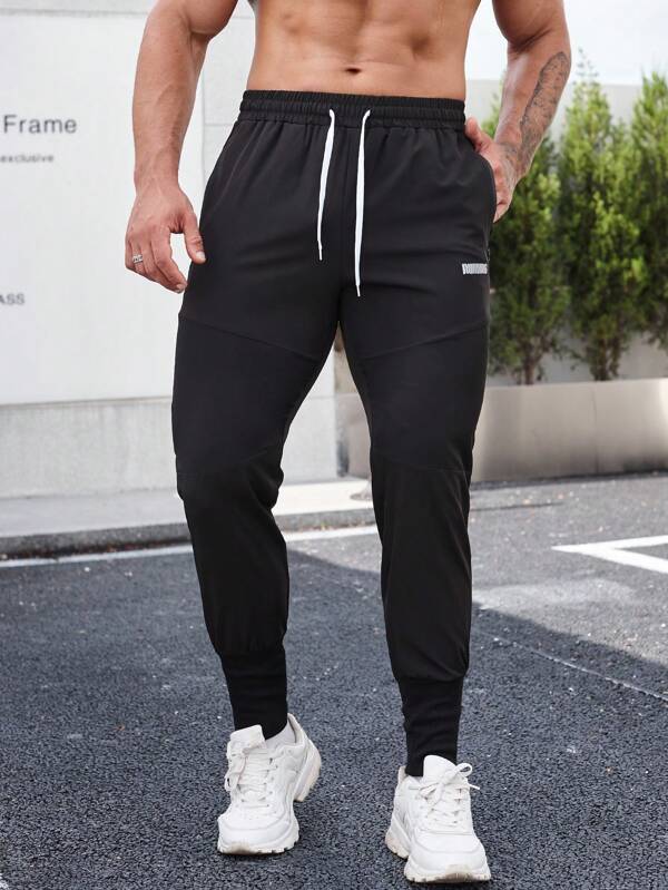 Fitness Men Letter Graphic Drawstring Waist Sports Pants