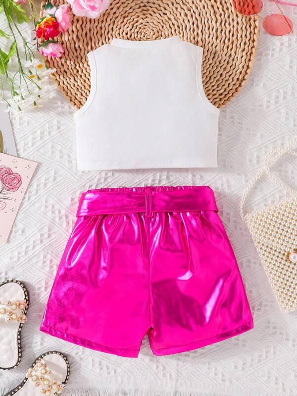 Toddler Girls Solid Tank Top & Metallic Shorts Set