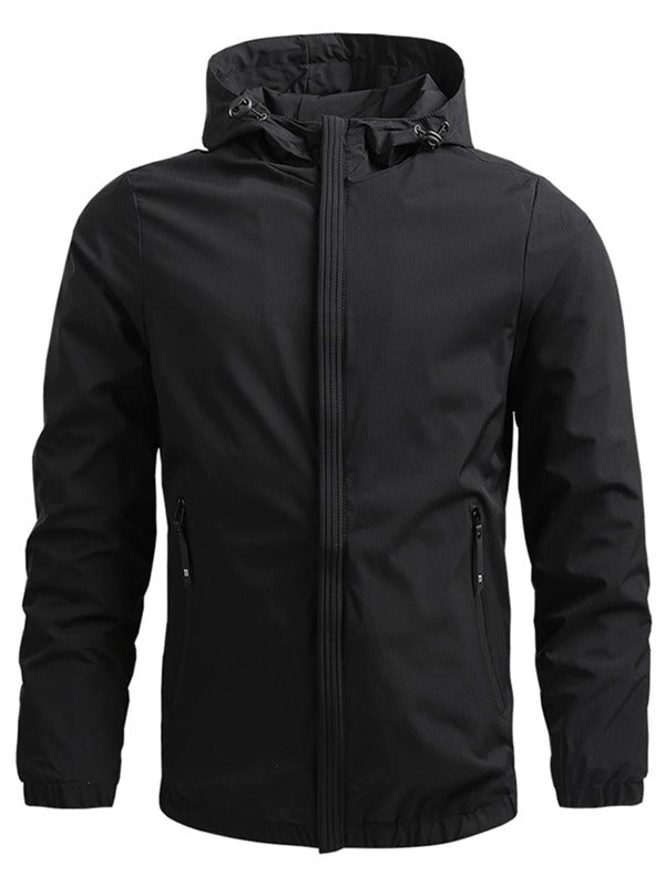 Men Zip Up Drawstring Hooded Jacket