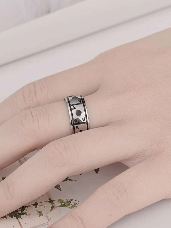 Fashionable and Popular Men Playing Card Detail Ring Stainless Steel Punk Hip Pop Style for Jewelry Gift and for a Stylish Look