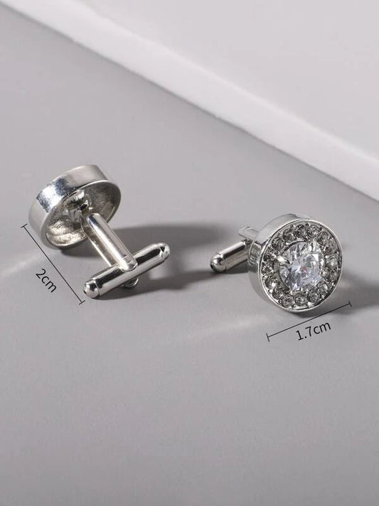 2pcs Men Rhinestone Decor Cufflinks, Stainless Steel Jewelry