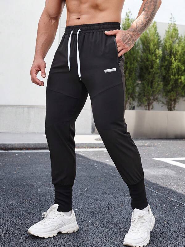 Fitness Men Letter Graphic Drawstring Waist Sports Pants