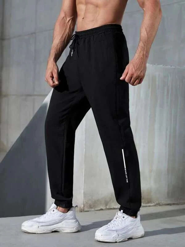 Fitness Men Letter Graphic Drawstring Waist Sports Pants