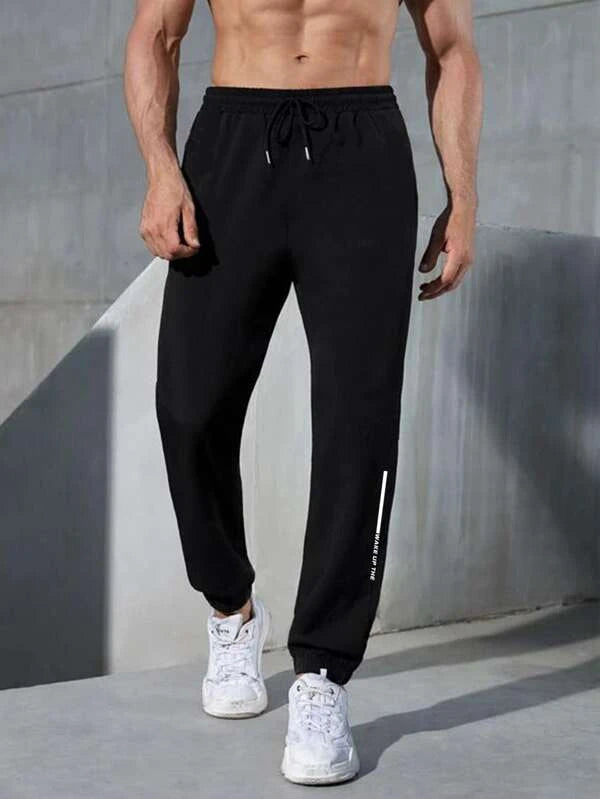 Fitness Men Letter Graphic Drawstring Waist Sports Pants