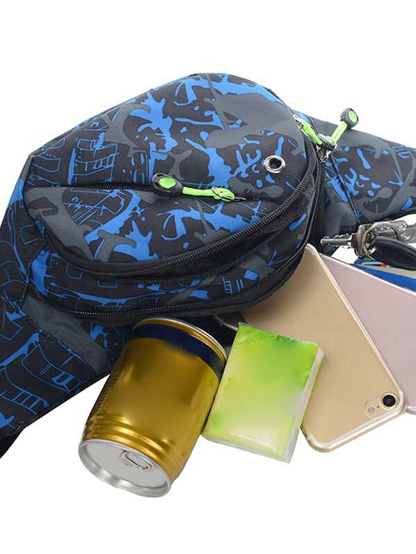 Colorblock Fanny Pack Earphone Hole Detail Waterproof Sling Purse