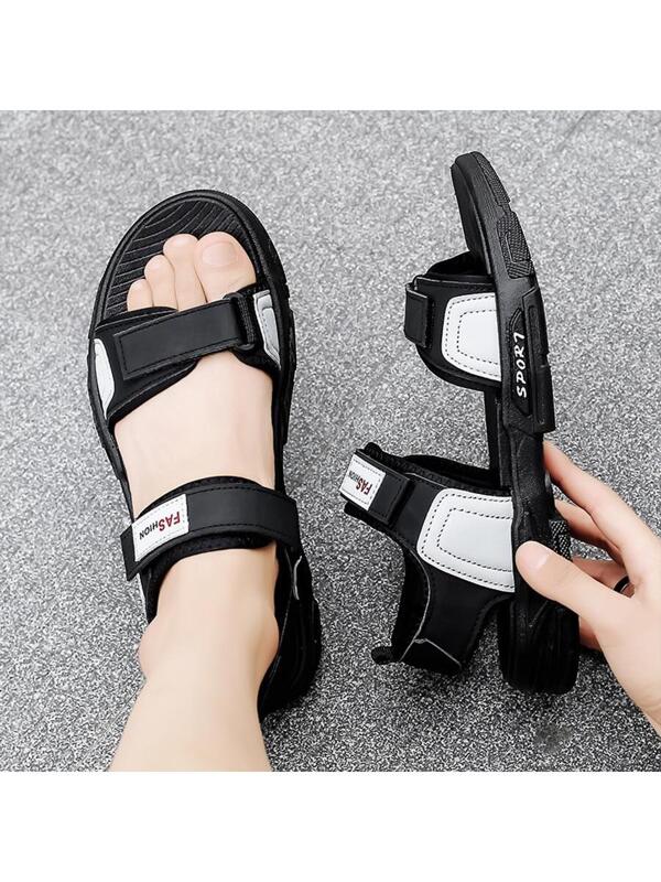 Men Letter Patched Hook-and-loop Fastener Sports Sandals, Sporty Sandals For Summer