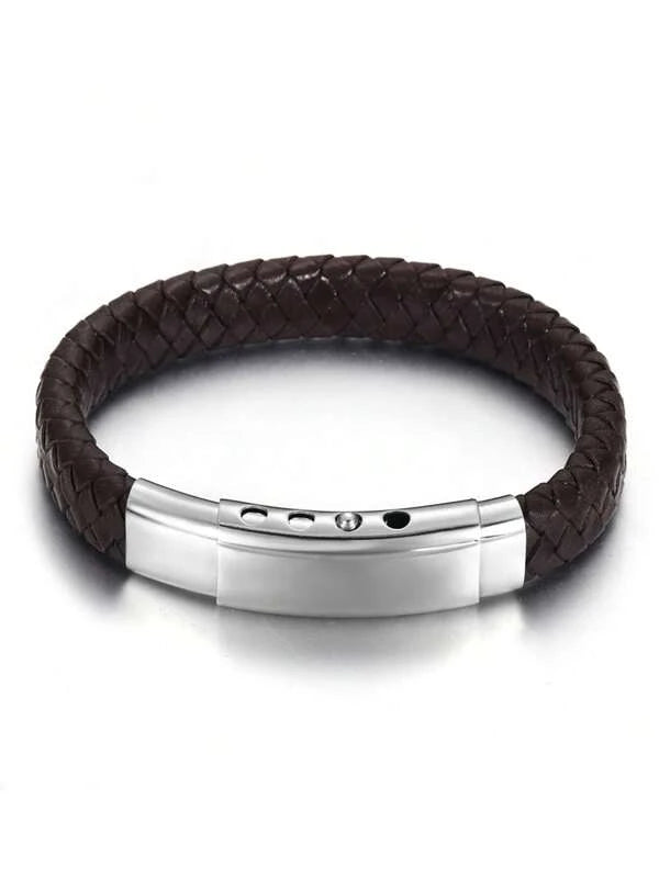 1pc Minimalist Coffee Brown Artificial Leather Braided Bracelet For Men For Daily Decoration