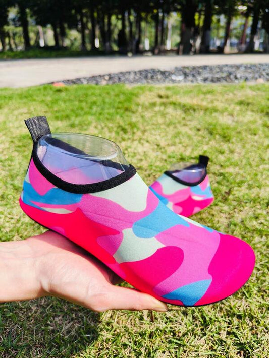 Women Color Block Slip On Water Shoes, Sporty Polyester Aqua Socks For Outdoor