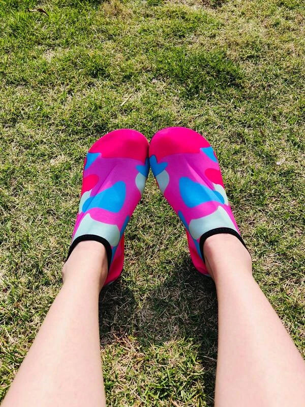 Women Color Block Slip On Water Shoes, Sporty Polyester Aqua Socks For Outdoor