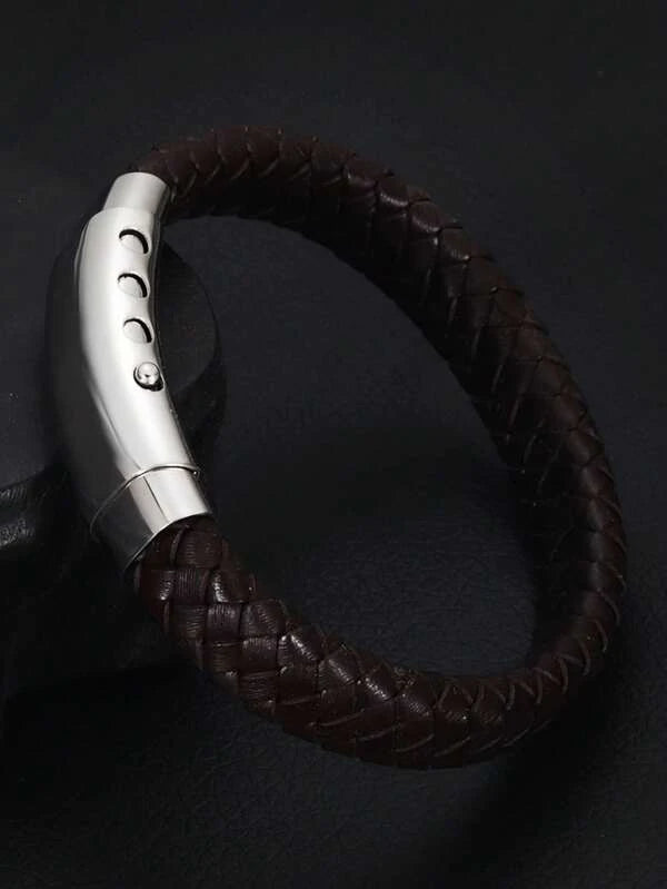 1pc Minimalist Coffee Brown Artificial Leather Braided Bracelet For Men For Daily Decoration