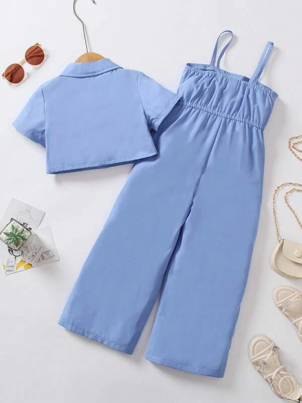 Toddler Girls Button Front Shirt & Wide Leg Cami Jumpsuit