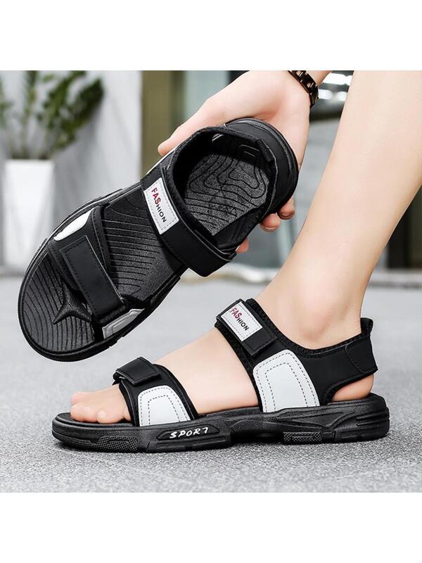 Men Letter Patched Hook-and-loop Fastener Sports Sandals, Sporty Sandals For Summer