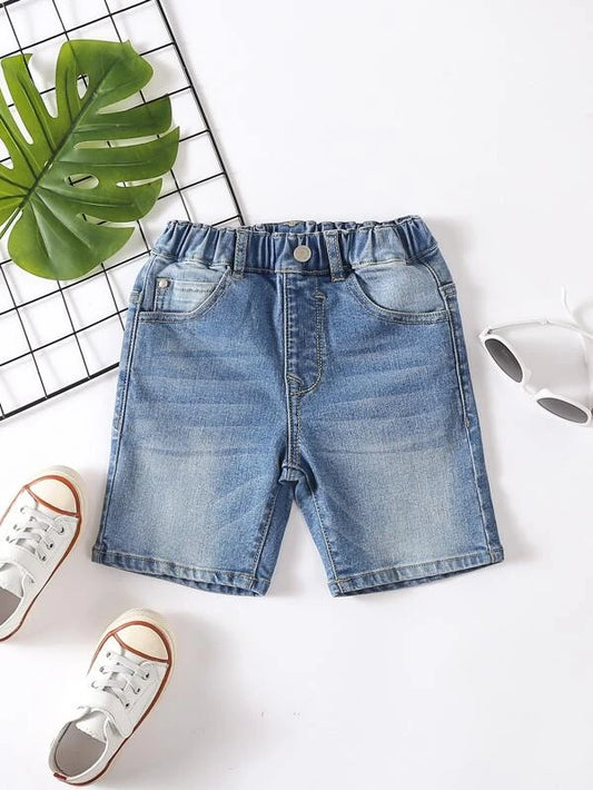 Toddler Boys Bleach Wash Elastic Waist Denim Shorts