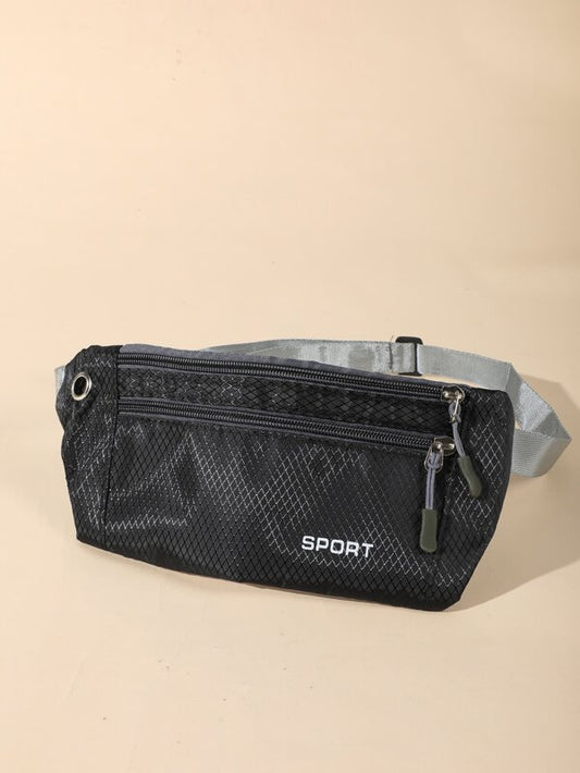 Letter Graphic Running Bag Black Zip Front Sport Bag Waist Bag Fanny Pack Belt Bag Crossbody Bag Bag Accessories For Travel Exercise Hiking Outdoor Waterproof