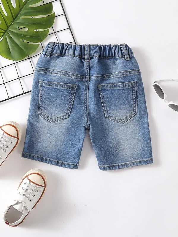 Toddler Boys Bleach Wash Elastic Waist Denim Shorts