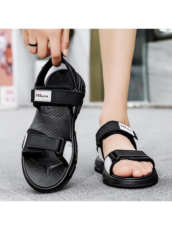 Men Letter Patched Hook-and-loop Fastener Sports Sandals, Sporty Sandals For Summer